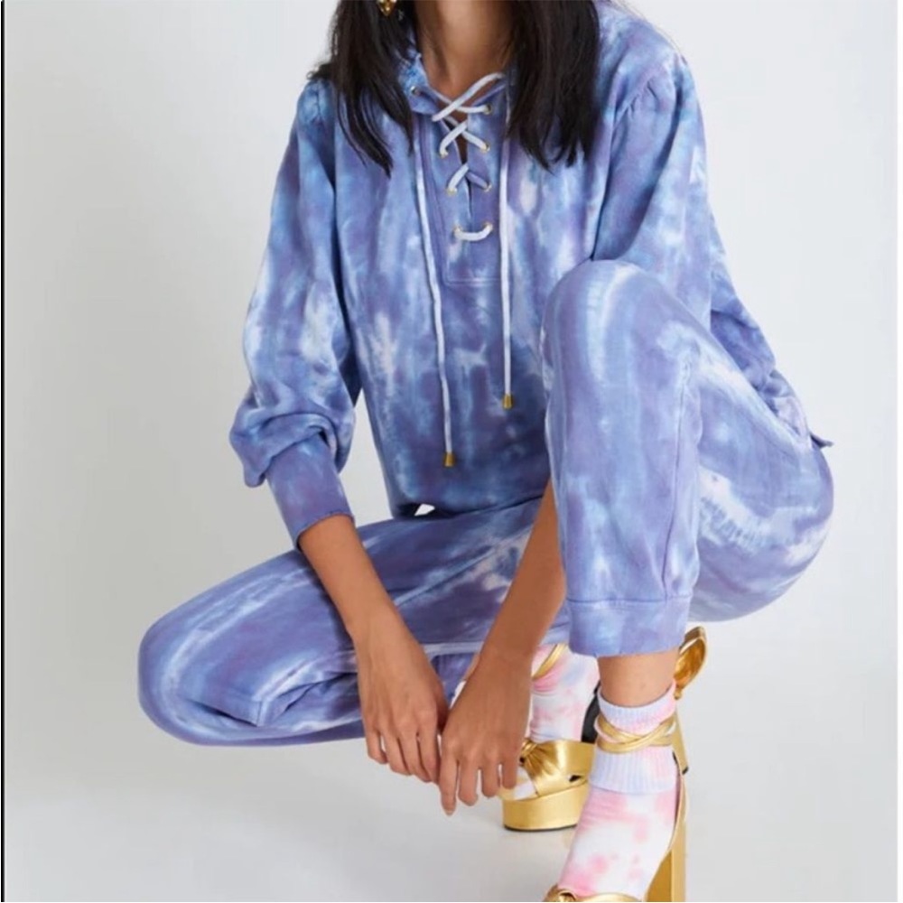 LoveShackFancy Bevan Hooded Sweatshirt in Indigo Hand Dye - Size Small